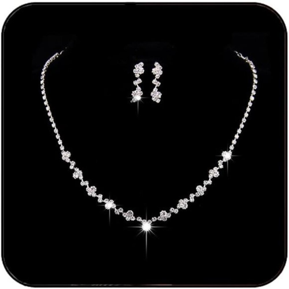 Bride Wedding Necklace and Earring Set Silver Bridal Jewelry Sets